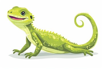Obraz premium Playful Green Lizard Cartoon Character - Kids Educational Animation