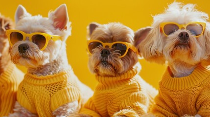 Playful Dogs in Matching Yellow Sweaters