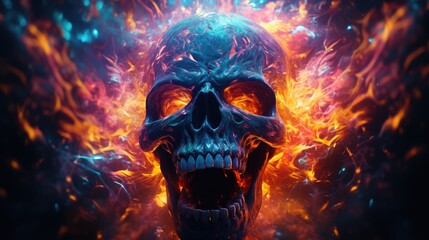 a burning skull with fire background