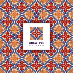 luxury red orange royal colorful embroidery seamless pattern with abstract tiles fabric textile style
