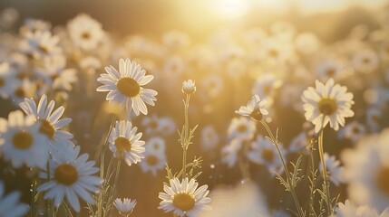 Golden Hour Field of White Daisies