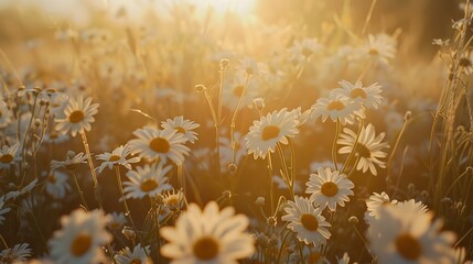 Golden Hour Field of White Daisies