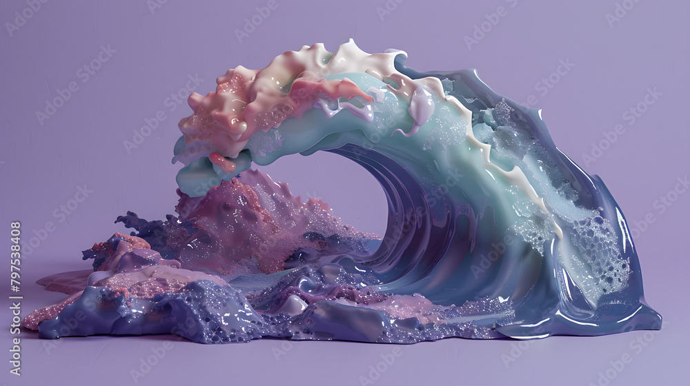 Poster a wave shape assembled with different tints of putty. placed on a purple base
