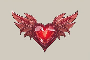 Ruby Red Heart Dragon Wings Logo for Gaming and Adventure