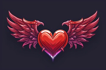 Ruby Red Heart Dragon Wings Logo: Mythical Strength for Gaming and Adventure Branda