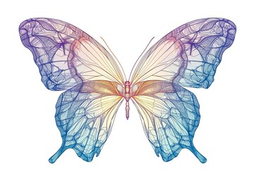 Multicolored Butterfly Wings: Transformation and Beauty in Line Art