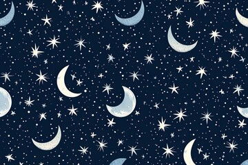 Obraz na płótnie Canvas Navy Blue Celestial Stars and Moons Seamless Pattern