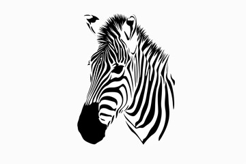 Zebra Head Line Drawing on White Background: Graceful and Minimalistic Silhouette