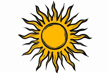 Yellow Sun Vector Illustration: Black Outline Warmth and Positivity Design