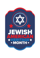 Jewish American Heritage Month. Celebrated annual in May. Jewish American contribution to the history United States. Star of David. Israel symbol. Poster, card, banner and background. Vector