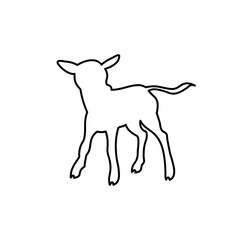 Calf silhouette, outline icon, vector. Farm calf, icon. Livestock concept. Calf sign on white. Calf meat, solid sign. Beef illustration. Dairy badge. Milk symbol. Butcher logo. Farming