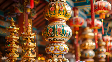 Fototapeta premium Intricate decorations adorning Buddhist temples for Vesak
