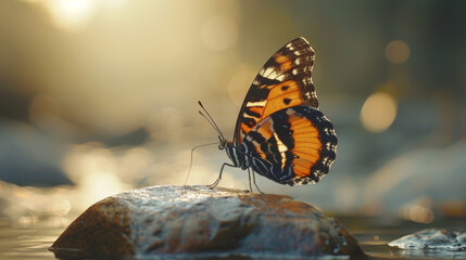 Obraz premium Butterfly, Monarch, perched on garden flower. Nature, Beauty, Wildlife. Insect.