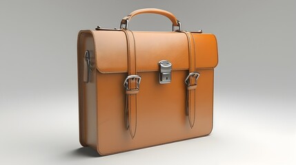 Elegant 3D Briefcase with Polished Metal Clasps and Textured Leather Appearance on White Background