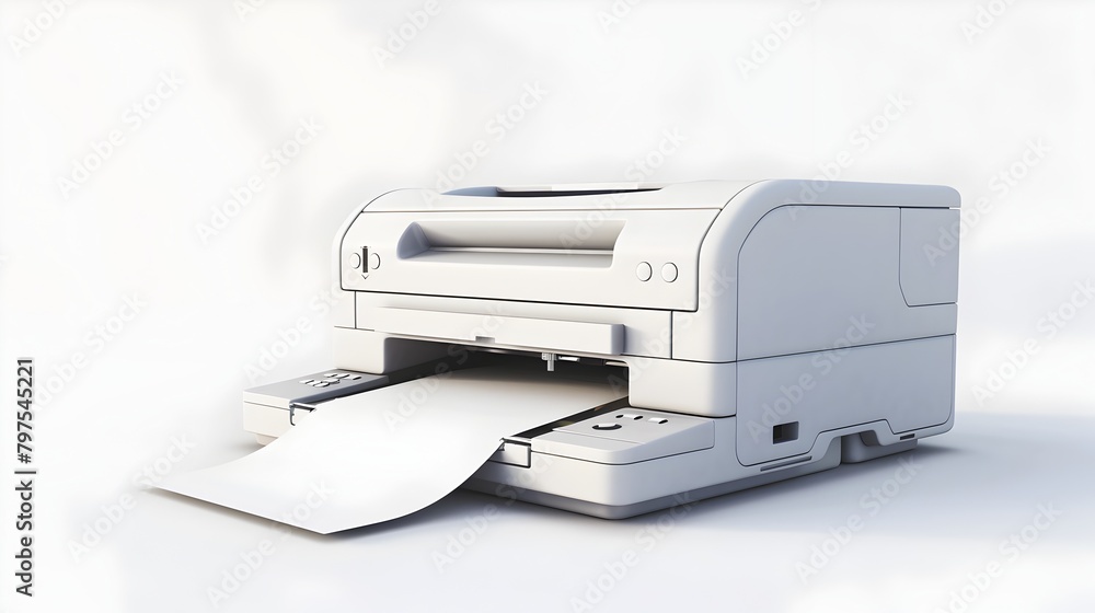 Poster stylized 3d printer in office setting highlighting technological tools for business and productivity