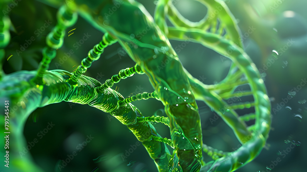 Poster abstract backdrop with a green spiral structure symbolizing rna and a genetic engineer. abstract set