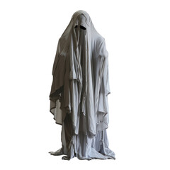 People disguised in a ghost for Halloween isolated on transparent png.