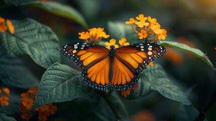 Butterfly, Monarch, perched on garden flower. Nature, Beauty, Wildlife. Insect.