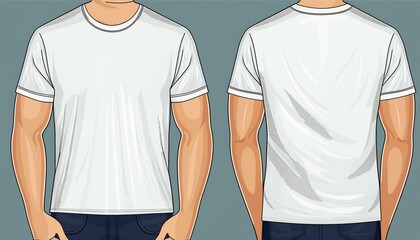 T-shirt mockup. White blank t-shirt front and back views. Female and male clothes wearing clear attractive apparel tshirt models template.