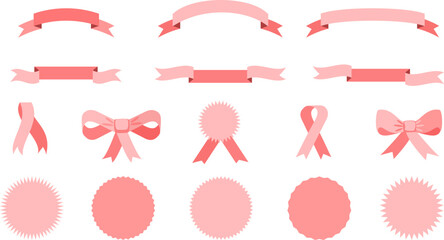 Ribbons, banners, labels, peach bow, bow tie, ribbon icon pink color isolated on white graphic elements set for Mother's Day greeting card decoration for best mom beautiful ribbons banner romance sign