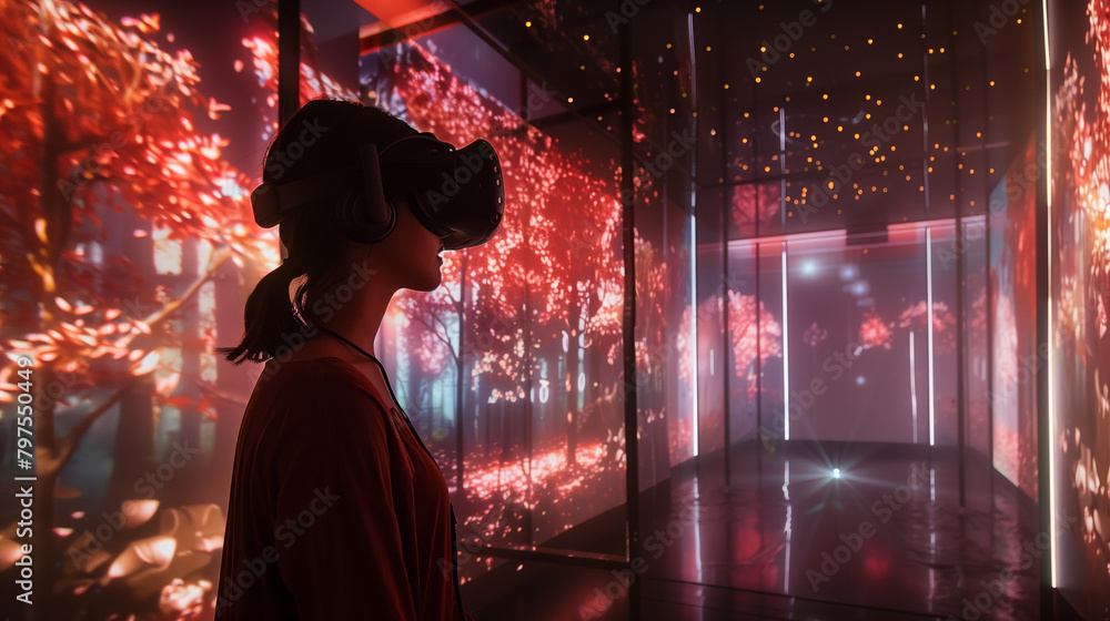 Poster a virtual reality cyberworld, where users interact with digital environments and each other through 