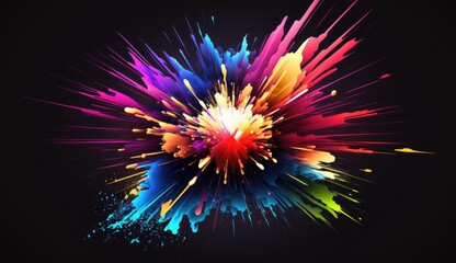 A graphics abstract neon design of a colorful explosion with sparks and streaks of light emanating from the center, AI Generative