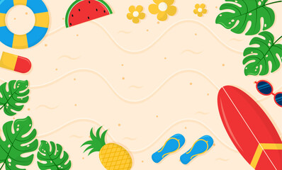 beach sand with cute sticker summer background illustration