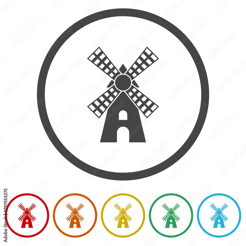 Poster windmill icon. set icons in color circle buttons