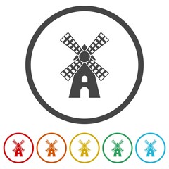 Windmill icon. Set icons in color circle buttons