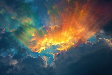 Cloud iridescence  colorful clouds shine like a corona. - obrazy, fototapety, plakaty