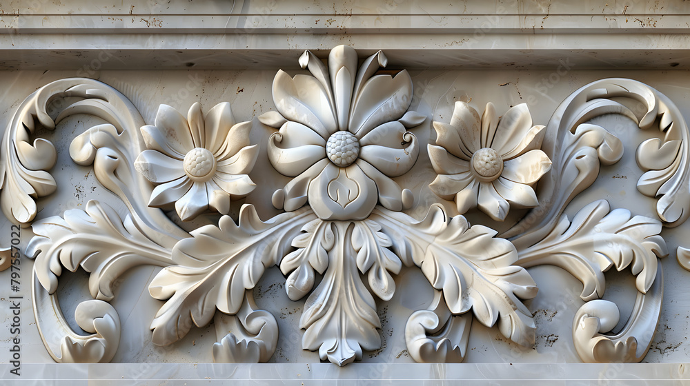Poster an intimate look at the cnc-milled stone slabs on a shopping malls facade. showcasing intricate patt