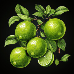 lime with leaves on dark background