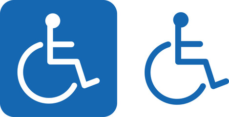 Wheelchair, disabled parking or accessibility or access sign flat blue vector icon for apps and print. Disabled person vector icon isolated. Vector illustration