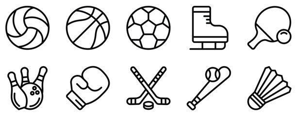 sport equipment icon line style set collection