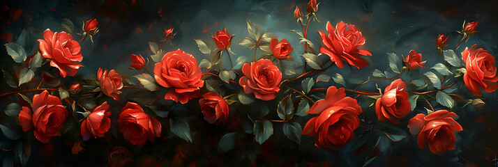 Red roses 3d image wallpaper ,
Red roses painted in oil on a blue wooden surface