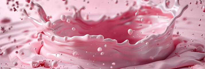 Splash of pink milk or pink cream isolated on pink background