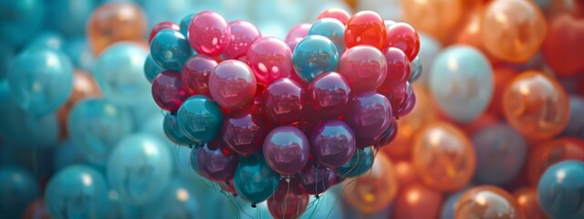 A heart shape composed of birthday balloons, symbolizing the love and well wishes on a birthday.