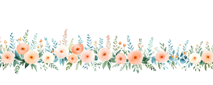 Watercolor summer wildflowers on a transparent background. Botanical leaves
