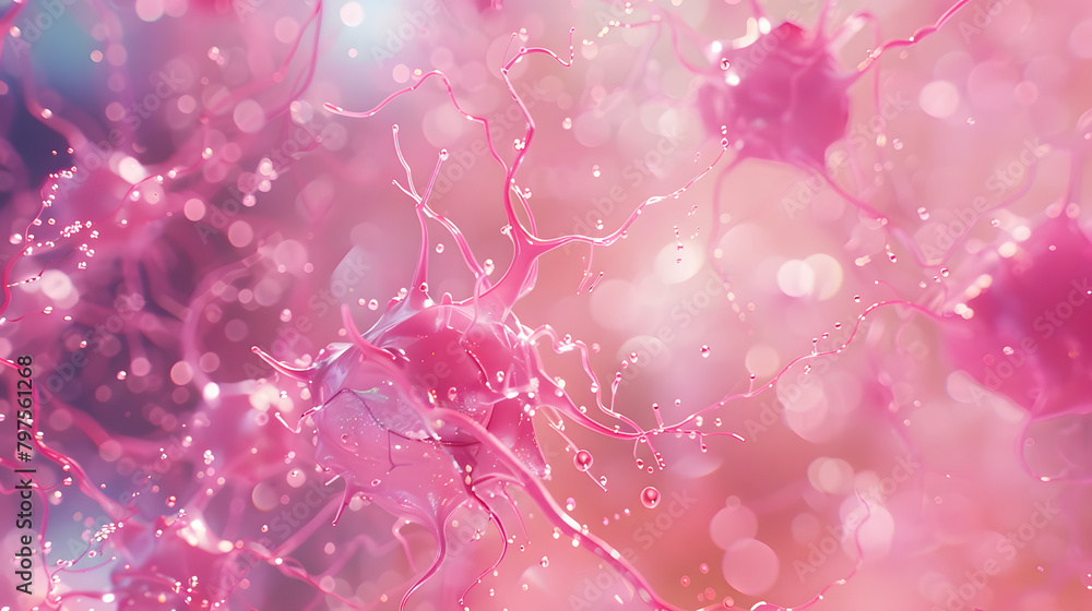 Poster an up-close observation of neuronal cell patterns against a pink background. with a number of cells 