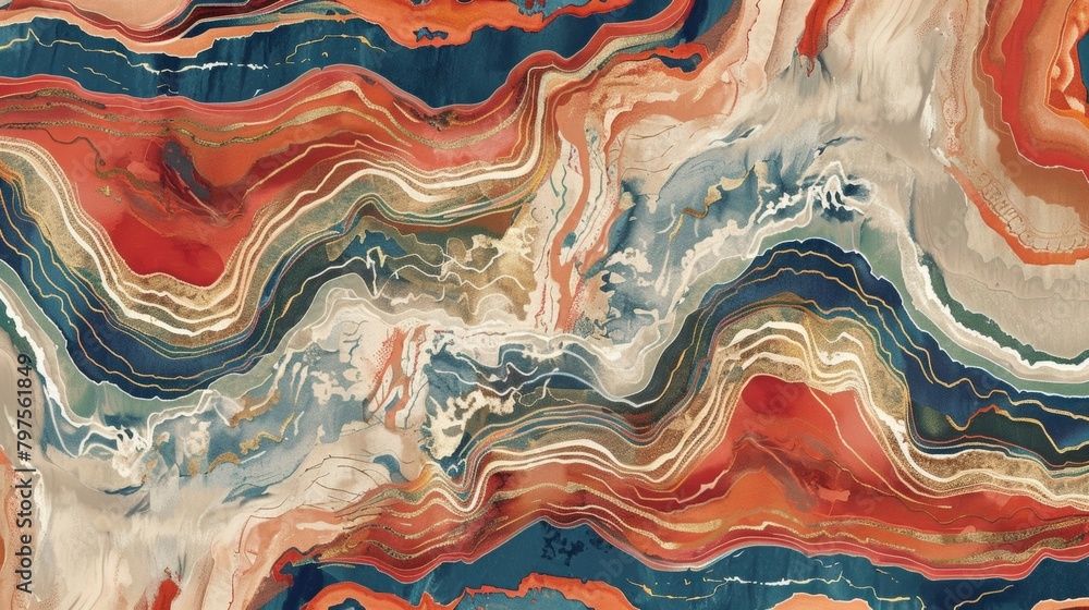 Poster a geode wallpaper pattern with an intriguing mix of swirling lines and bold rich colors..