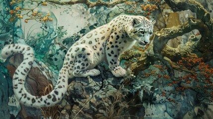 Obraz premium A series of cards showcasing lesserknown endangered species such as the elusive snow leopard and the adorable pangolin..