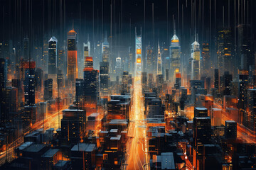 Aerial view of city on background - obrazy, fototapety, plakaty