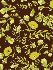 Big flowers pattern, upscale floral pattern. graphical textures floral, trendy colors pattern , flowers background with leaves. vector illustration.