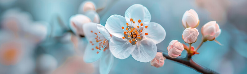 Enchanted blossom: A detailed close-up of a blooming flower on a tree branch, showcasing intricate petals and vibrant colors against a blurred background