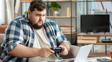 overweight person playing a video game
