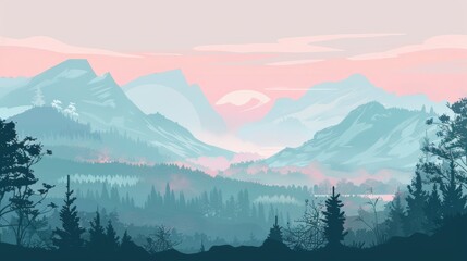 picture of a mountain lake with a mountain range in the background and a lake in the foreground with a mountain range in the background. vector illustration - obrazy, fototapety, plakaty