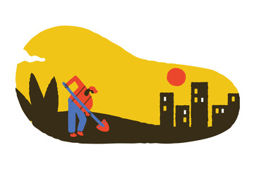 Man with a shovel digging