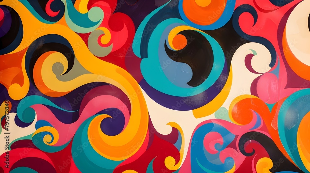 Aufkleber vibrant retro abstract expressionist backdrop with bold psychedelic patterns and swirling colors
