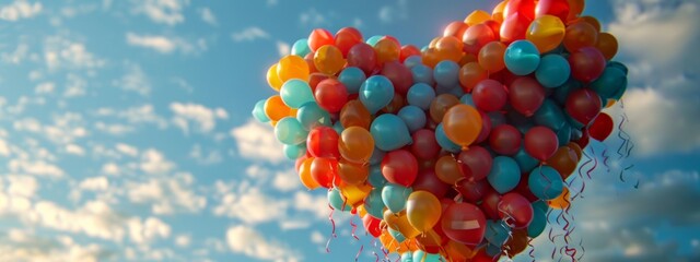 A heart shape composed of birthday balloons, symbolizing the love and well wishes on a birthday.