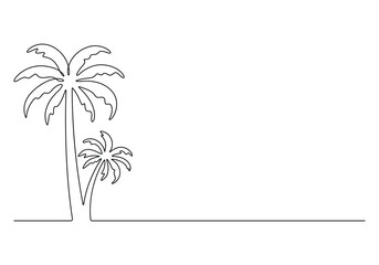 Palm tree continuous one line drawing. Isolated on white background vector illustration